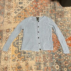 L.L. Bean vintage baby blue crochet cotton-linen cardigan mother of pearl button